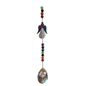 Pear 50mm Crystal Natural Stones Chakra Ball Beads & Glass Wings Angel (CRB023E)